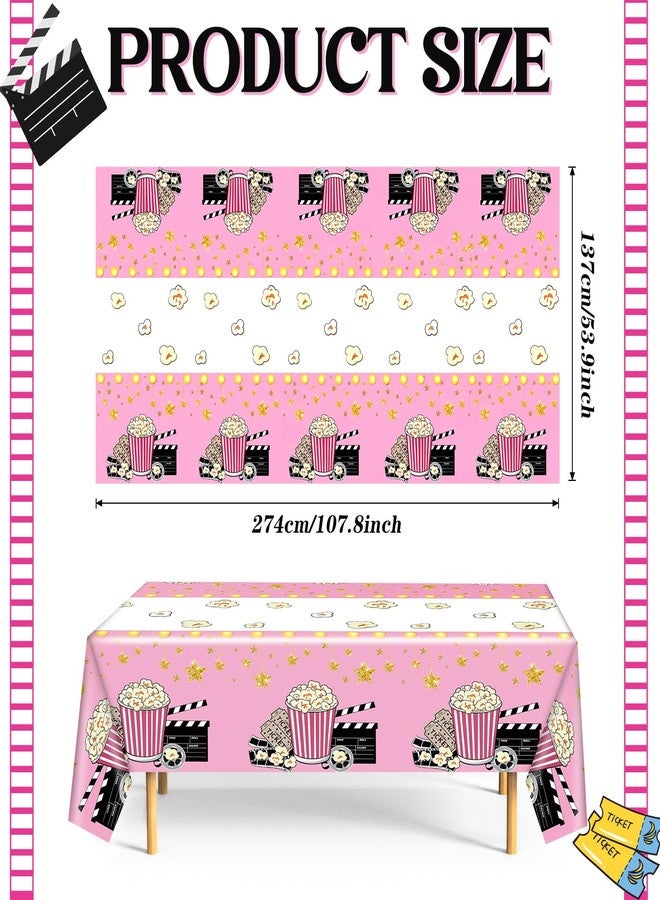 Remagr 2 Pack Pink Movie Night Tablecloth Plastic Table Covers Theater Popcorn Table Cloth Disposable for Movie Night Film Festival Birthday Party Supplies Decorations 54 x 108 Inch - Image 2